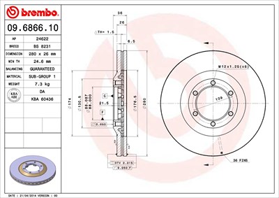 Brembo Bremsscheibe [Hersteller-Nr. 09.6866.10] für Isuzu, Opel von BREMBO