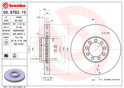 Brembo 1x Bremsscheibe [Hersteller-Nr. 09.9762.10] für Iveco von BREMBO