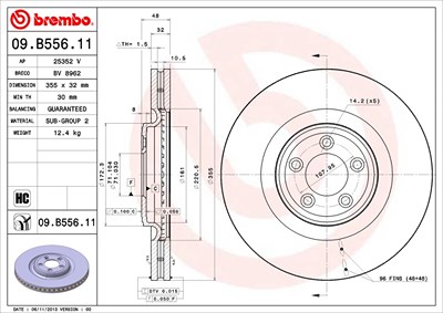 Brembo 1x Bremsscheibe [Hersteller-Nr. 09.B556.11] für Jaguar von BREMBO