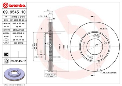 Brembo Bremsscheibe Vorderachse Belüftet [Hersteller-Nr. 09.9545.11] für Kia von BREMBO