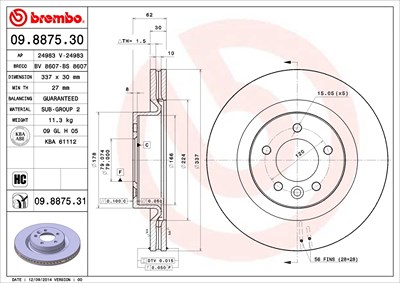 Brembo 1x Bremsscheibe [Hersteller-Nr. 09.8875.31] für Land Rover von BREMBO