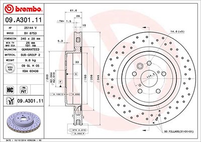 Brembo 1x Bremsscheibe [Hersteller-Nr. 09.A301.11] für Lexus von BREMBO