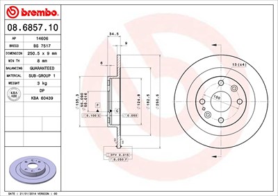 Brembo Bremsscheibe [Hersteller-Nr. 08.6857.10] für Mazda von BREMBO