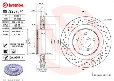 Brembo 1x Bremsscheibe [Hersteller-Nr. 09.9257.41] für Mercedes-Benz von BREMBO