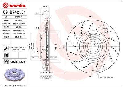 Brembo 1x Bremsscheibe [Hersteller-Nr. 09.B742.51] für Mercedes-Benz von BREMBO