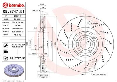 Brembo 1x Bremsscheibe [Hersteller-Nr. 09.B747.51] für Mercedes-Benz von BREMBO