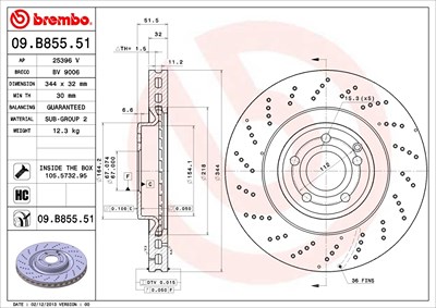 Brembo 1x Bremsscheibe [Hersteller-Nr. 09.B855.51] für Mercedes-Benz von BREMBO