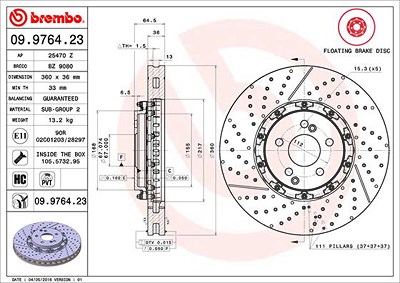 Brembo 1x Bremsscheibe belüftet vorne [Hersteller-Nr. 09.9764.23] für Mercedes-Benz von BREMBO