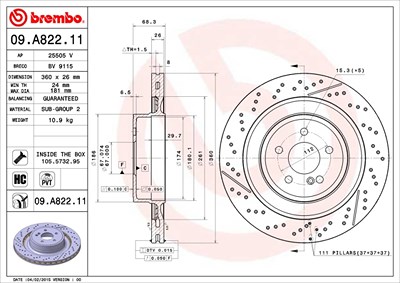 Brembo 1x Bremsscheibe [Hersteller-Nr. 09.A822.11] für Mercedes-Benz von BREMBO