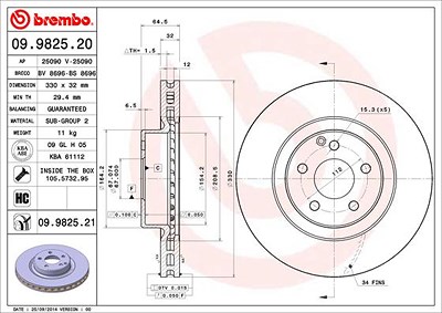 Brembo 1x Bremsscheibe [Hersteller-Nr. 09.9825.21] für Mercedes-Benz von BREMBO