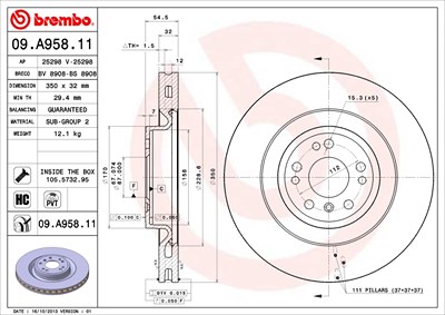 Brembo 1x Bremsscheibe [Hersteller-Nr. 09.A958.11] für Mercedes-Benz von BREMBO