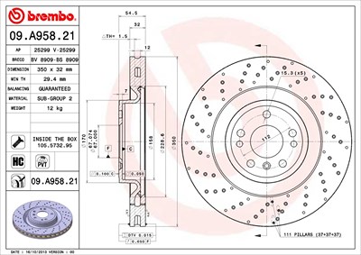 Brembo 1x Bremsscheibe [Hersteller-Nr. 09.A958.21] für Mercedes-Benz von BREMBO