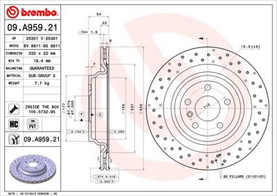 Brembo Bremsscheibe [Hersteller-Nr. 09.A959.21] für Mercedes-Benz von BREMBO