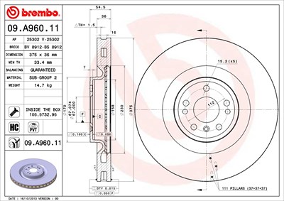 Brembo 1x Bremsscheibe [Hersteller-Nr. 09.A960.11] für Mercedes-Benz von BREMBO