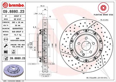 Brembo 1x Bremsscheibe [Hersteller-Nr. 09.8880.23] für Mercedes-Benz von BREMBO