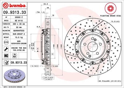 Brembo 1x Bremsscheibe [Hersteller-Nr. 09.9313.33] für Mercedes-Benz von BREMBO