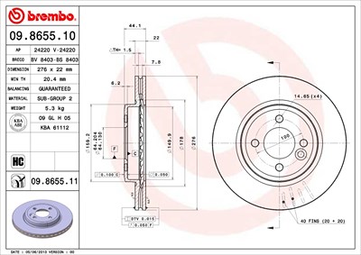 Brembo Bremsscheibe [Hersteller-Nr. 09.8655.11] für Mini von BREMBO