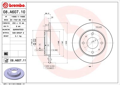 Brembo Bremsscheibe [Hersteller-Nr. 08.A607.11] für Mitsubishi, Smart von BREMBO