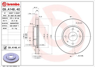 Brembo Bremsscheibe [Hersteller-Nr. 09.A148.41] für Mitsubishi von BREMBO