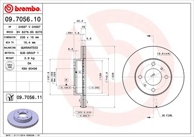 Brembo Bremsscheibe [Hersteller-Nr. 09.7056.11] für Mitsubishi, Proton von BREMBO