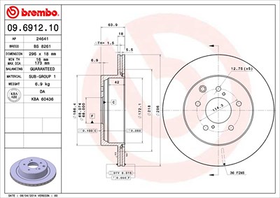 Brembo Bremsscheibe [Hersteller-Nr. 09.6912.10] für Nissan von BREMBO