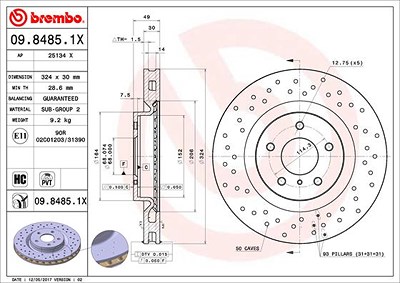 Brembo 1x Bremsscheibe [Hersteller-Nr. 09.8485.1X] für Nissan von BREMBO