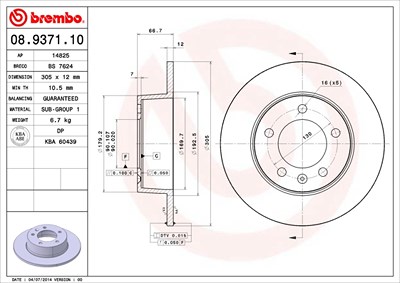 Brembo Bremsscheibe [Hersteller-Nr. 08.9371.10] für Nissan, Opel, Renault von BREMBO