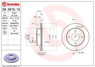 Brembo Bremsscheibe [Hersteller-Nr. 09.5919.10] für Nissan von BREMBO