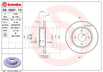 Brembo Bremsscheibe [Hersteller-Nr. 08.5691.10] für Nissan von BREMBO