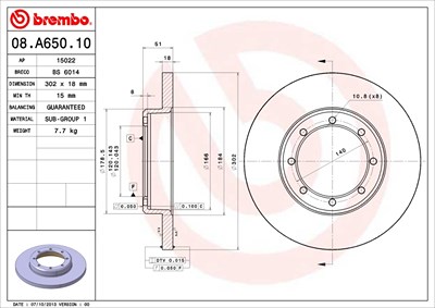 Brembo Bremsscheibe Hinterachse Voll [Hersteller-Nr. 08.A650.10] für Nissan, Opel, Renault von BREMBO