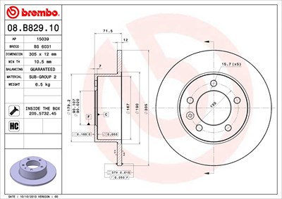 Brembo Bremsscheibe Hinterachse Voll [Hersteller-Nr. 08.B829.10] für Nissan, Opel, Renault von BREMBO