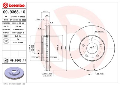 Brembo Bremsscheibe [Hersteller-Nr. 09.9368.11] für Nissan von BREMBO