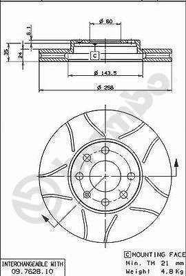 Brembo Bremsscheibe [Hersteller-Nr. 09.7628.75] für Opel, Vauxhall von BREMBO