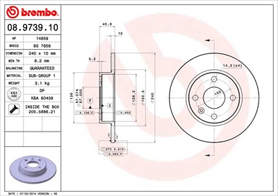 Brembo Bremsscheibe [Hersteller-Nr. 08.9739.10] für Opel von BREMBO