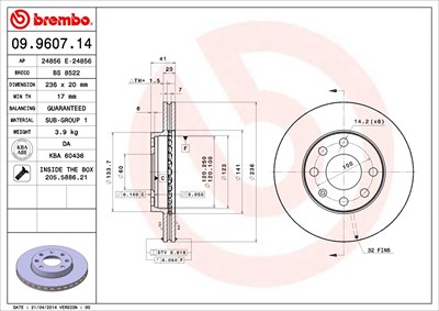 Brembo Bremsscheibe [Hersteller-Nr. 09.9607.14] für Opel von BREMBO