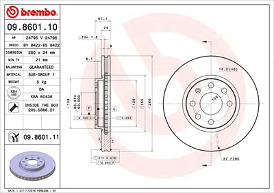 Brembo Bremsscheibe [Hersteller-Nr. 09.8601.11] für Opel von BREMBO