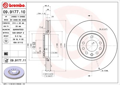 Brembo Bremsscheibe [Hersteller-Nr. 09.9177.11] für Cadillac, Opel, Saab von BREMBO