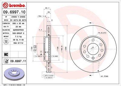 Brembo Bremsscheibe [Hersteller-Nr. 09.6997.11] für Opel, Saab von BREMBO