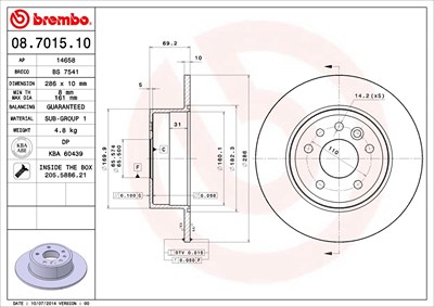 Brembo Bremsscheibe [Hersteller-Nr. 08.7015.10] für Opel von BREMBO