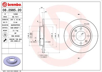 Brembo Bremsscheibe [Hersteller-Nr. 08.2985.20] für Peugeot von BREMBO