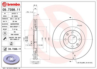 Brembo Bremsscheibe [Hersteller-Nr. 09.7398.11] für Peugeot von BREMBO