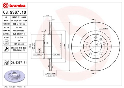 Brembo Bremsscheibe [Hersteller-Nr. 08.9367.11] für Peugeot von BREMBO