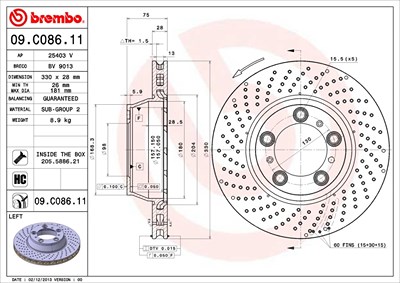 Brembo 1x Bremsscheibe [Hersteller-Nr. 09.C086.11] für Porsche von BREMBO