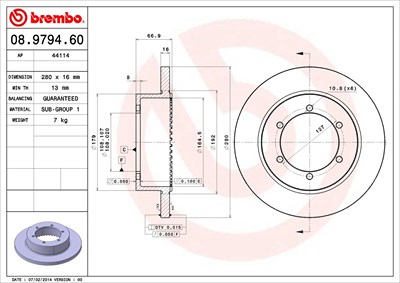 Brembo Bremsscheibe [Hersteller-Nr. 08.9794.60] für Nissan von BREMBO