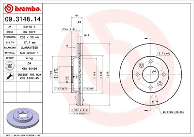 Brembo Bremsscheibe [Hersteller-Nr. 09.3148.14] für Nissan, Renault von BREMBO