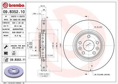 Brembo 1x Bremsscheibe [Hersteller-Nr. 09.B352.11] für Renault von BREMBO