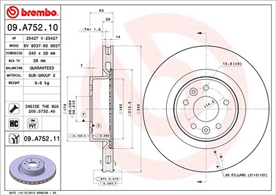 Brembo 1x Bremsscheibe [Hersteller-Nr. 09.A752.11] für Renault von BREMBO