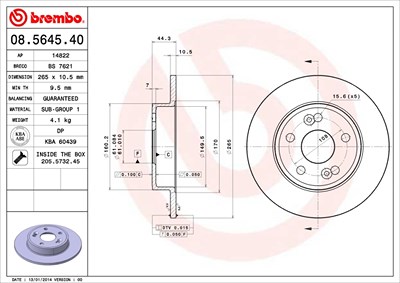 Brembo Bremsscheibe [Hersteller-Nr. 08.5645.40] für Renault von BREMBO