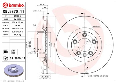 Brembo 1x Bremsscheibe [Hersteller-Nr. 09.9870.11] für Porsche, VW von BREMBO