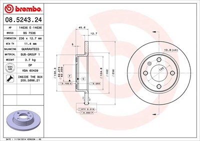 Brembo Bremsscheibe [Hersteller-Nr. 08.5243.24] für Skoda, VW von BREMBO